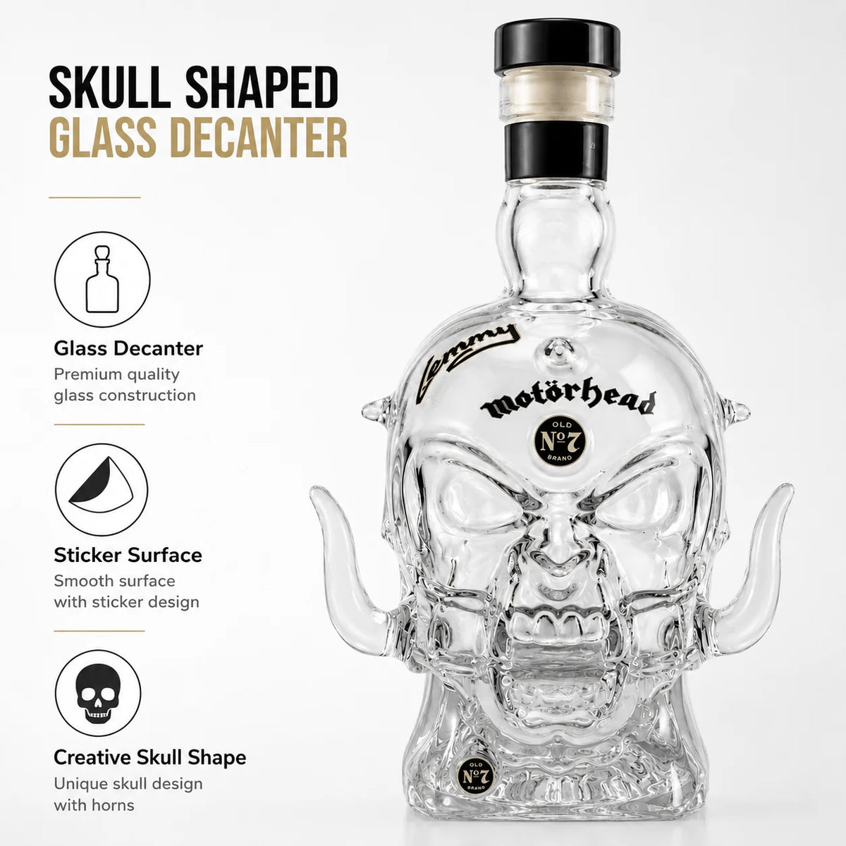 Motörhead Band Skull Glass Decanter Sticker Surface Whiskey Bottle Rock Style Bar Home Decor Collectible Gift