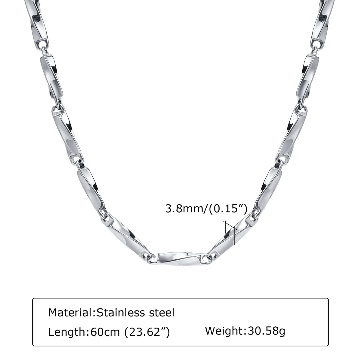 4mm Mobius Chain Necklaces for Men Boys,Thin Stainless Steel Geometric Twisted Links Choker Collar,