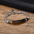 Mprainbow Mens Natural Stone Bracelets, Waterproof Stainless Steel Wheat Chain Wristband Gifts for Father Dad Birthday Christmas