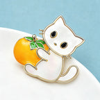 PENDRA Lovely Holding Persimmon Tomato Cat Brooch