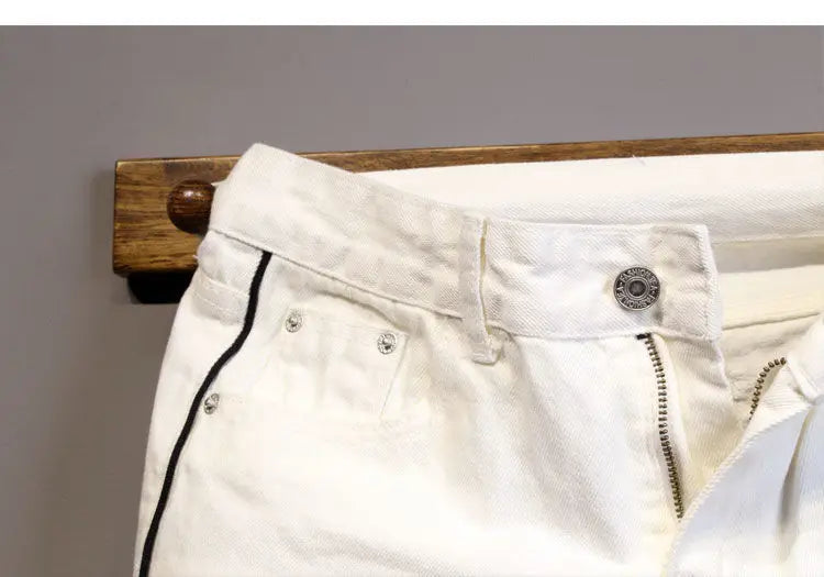 Summer Thin Luxury Designer Slim-Fit Men's Jeans Shorts Boyfriend White Color Striped Street Wear Cotton Casual Short Trousers