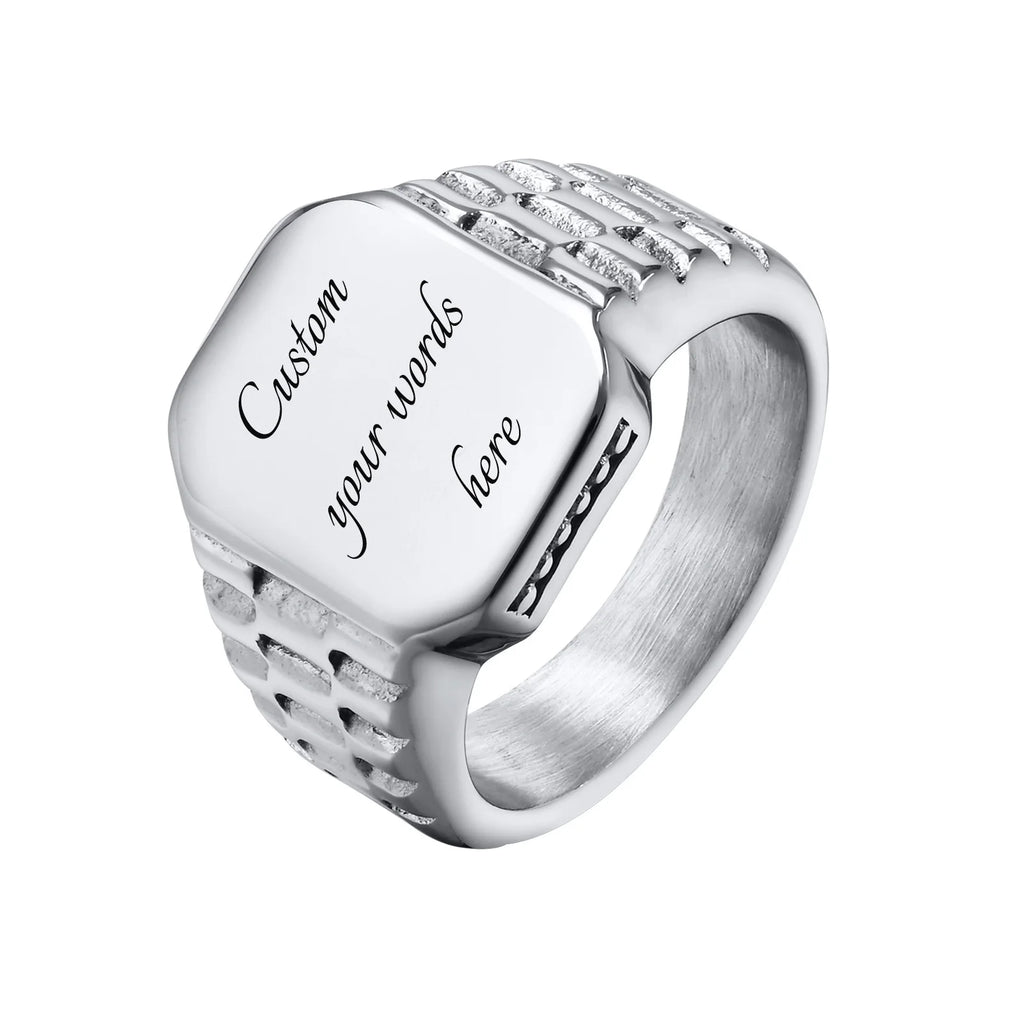 Mprainbow Mens Poker Spade Ace Rings Lucky Gift Jewelry, Waterproof Stainless Steel Simple Square Shaped Signet Statement Ring