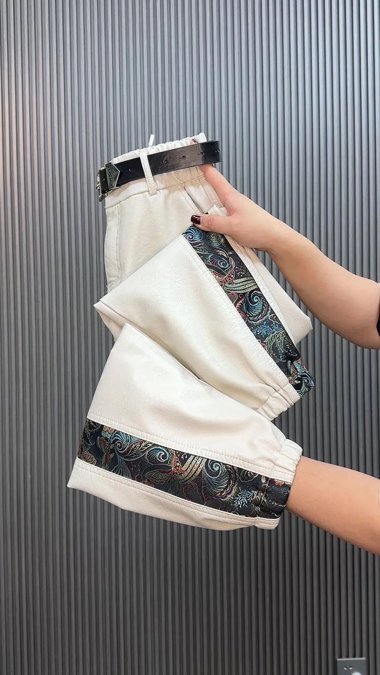PENDRA Panelled High Waist Straight PU Leather Pants