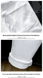 Spring New Ripped Jeans Men's Slim-fitting Elastic Simple Solid Casual Trousers Trendy Men's Trousers White Denim Jeans Hombre