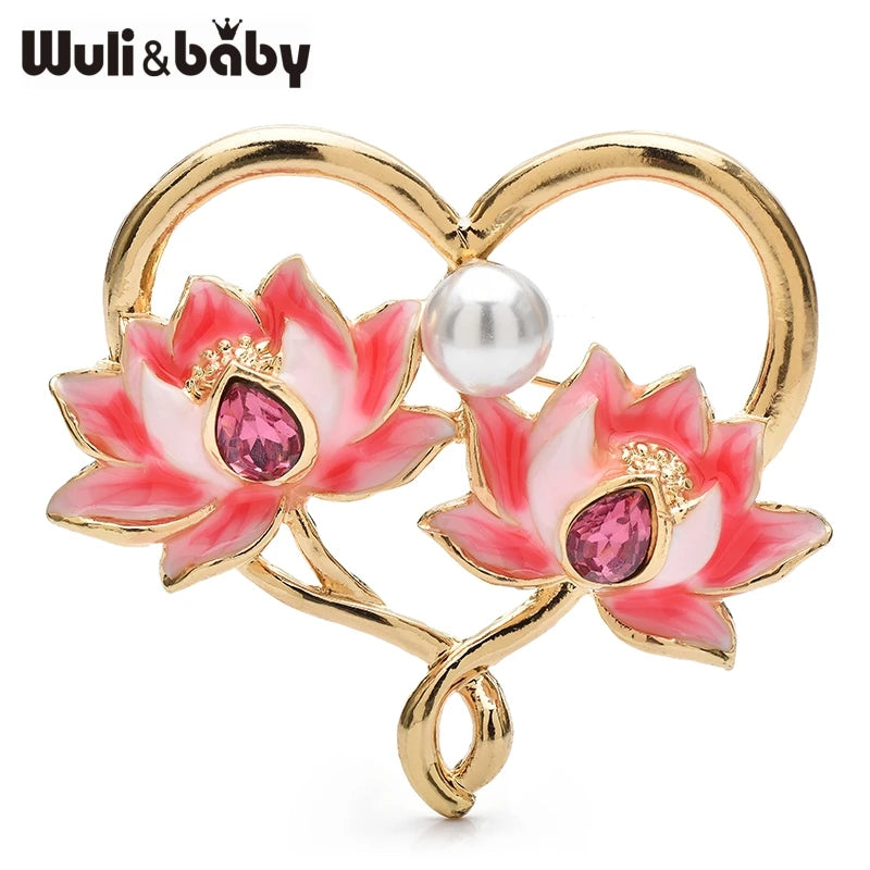 PENDRA Lotuselle Enamel Lotus Heart Brooch