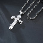 Rock Cross Necklace for Men,Gold Color Stainless Steel Stylish Byzantine Chain,Catholic Crucifix Pendant Collar Jewelry