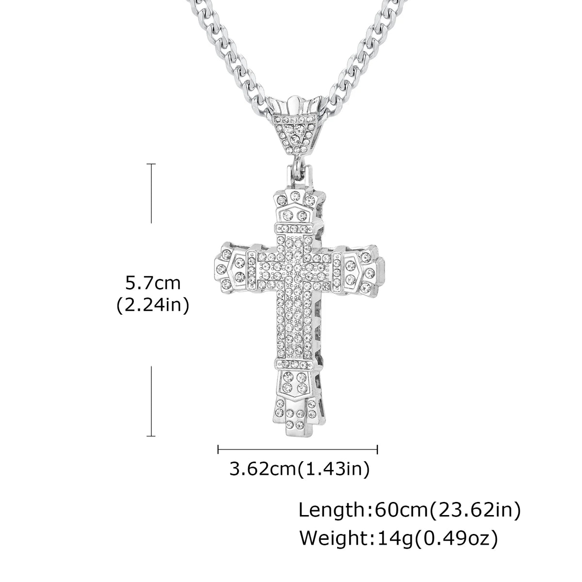 Hip-hop Rhinestone Cross Necklace for Men Boys,Punk Rap Street Cool Cross Metal Pendant Necklace,Birthday Gift for Husband Dad