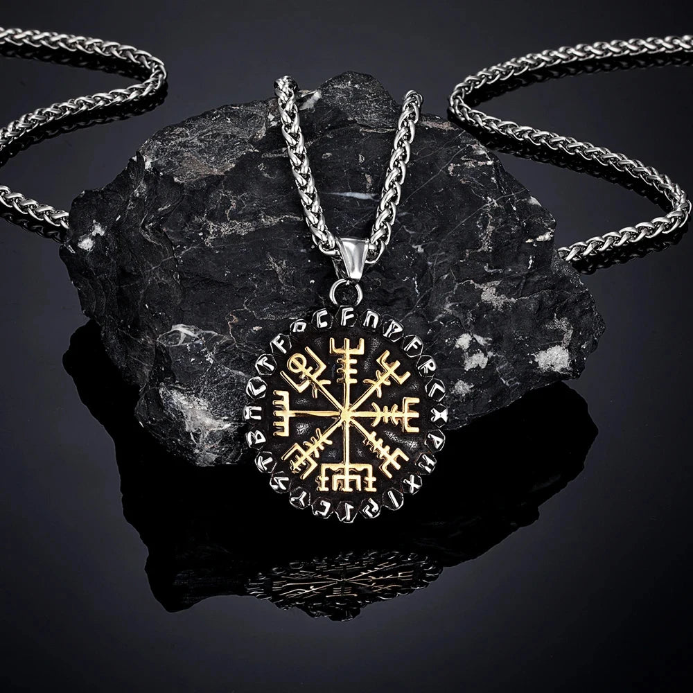 PENDRA Rune Compass Steel Necklace