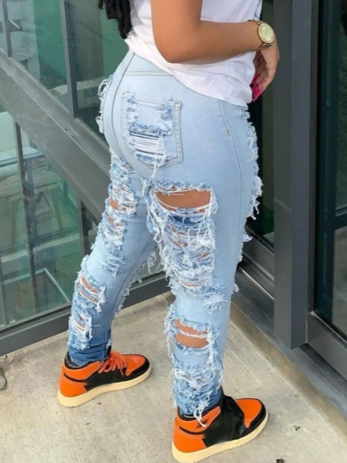 PENDRA Ripped Waist Stretch Jeans