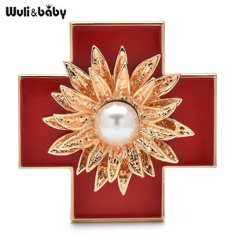 PENDRA Crossbloom Big Flower Cross Brooch