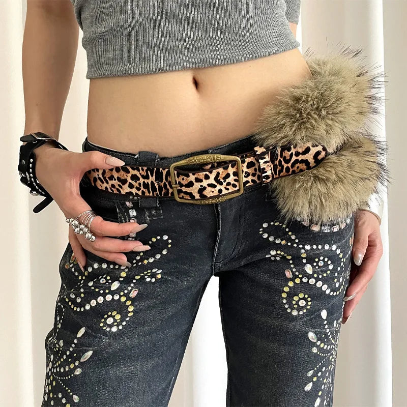 Furry Belt Y2k Belt Subculture Autumn Winter Spring Retro Luxury Plush Waist Chain Imitation Fur Waist Seal Hot Girl Sexy Belt
