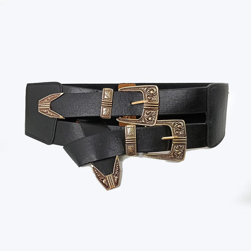 Female Waist Gothic Elastic Corset Belt Female Stretch Cummerbunds High Quality Luxury Designer Black Punk Wide Belts For Women