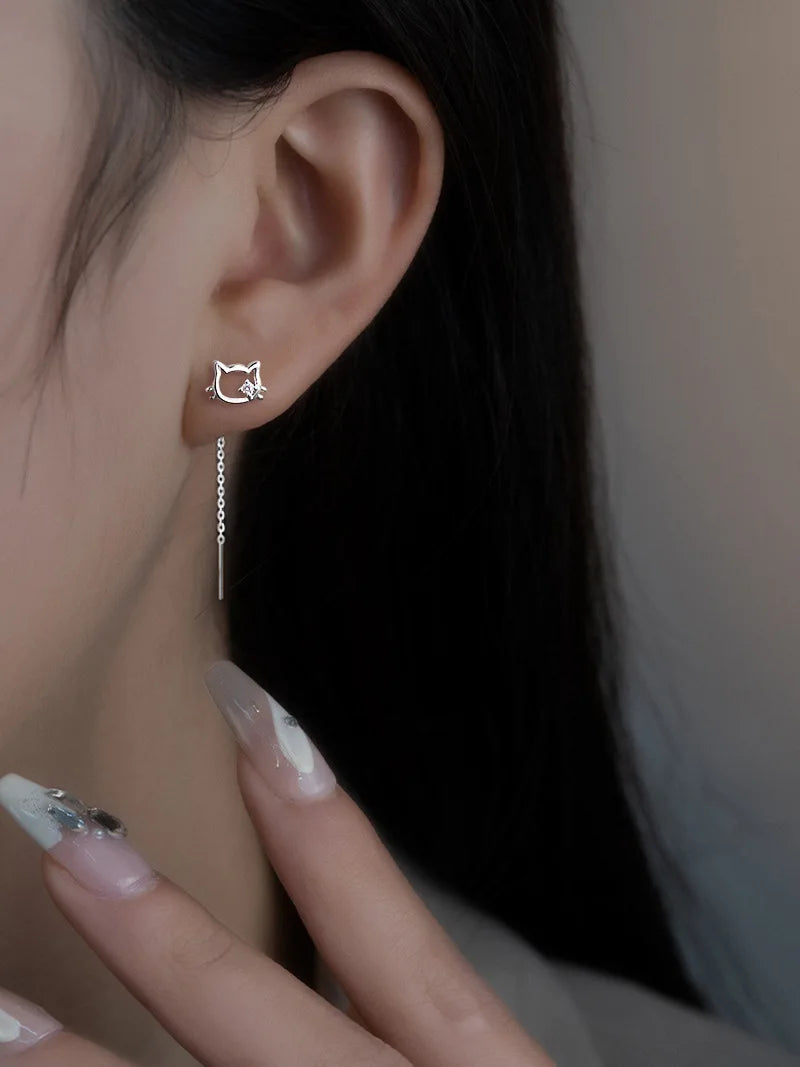 VENTFILLE 925 Sterling Silver Drop Earring For Women Zircon Crystal Hollow Out Cat Personality Jewelry Gift Dropshipping
