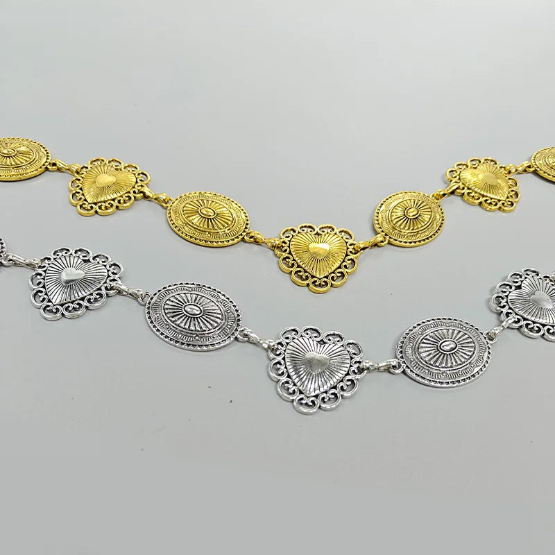 Vintage Women Waist Chain Belt Female Metallic Love-Heart Punk Gothic Accessories conch Metal Body Jewelry Dress Jeans Waistband