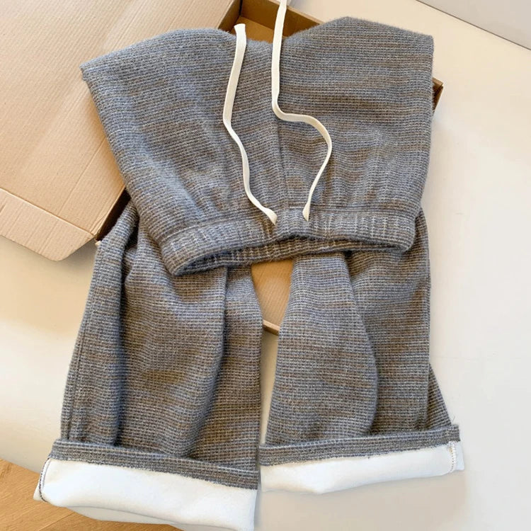 Lazy style wide leg pants women in winter elastic waistband slimming loose and hanging straight leg floor length pants
