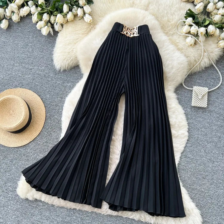 Korean version light mature style high waisted pleated wide leg pants women's spring commuting loose high-end fashion pants