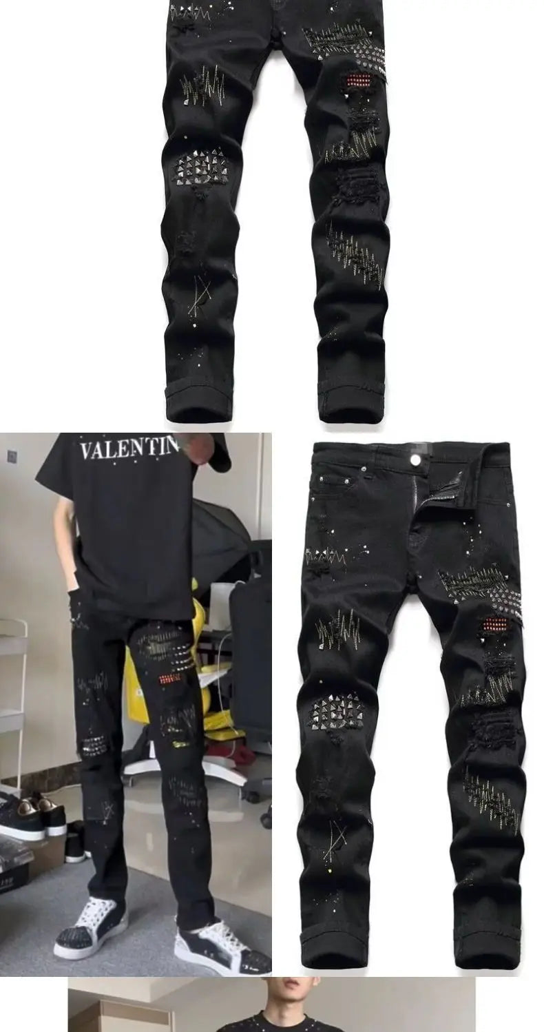 PENDRA Embroidery Elastic Ripped Pants