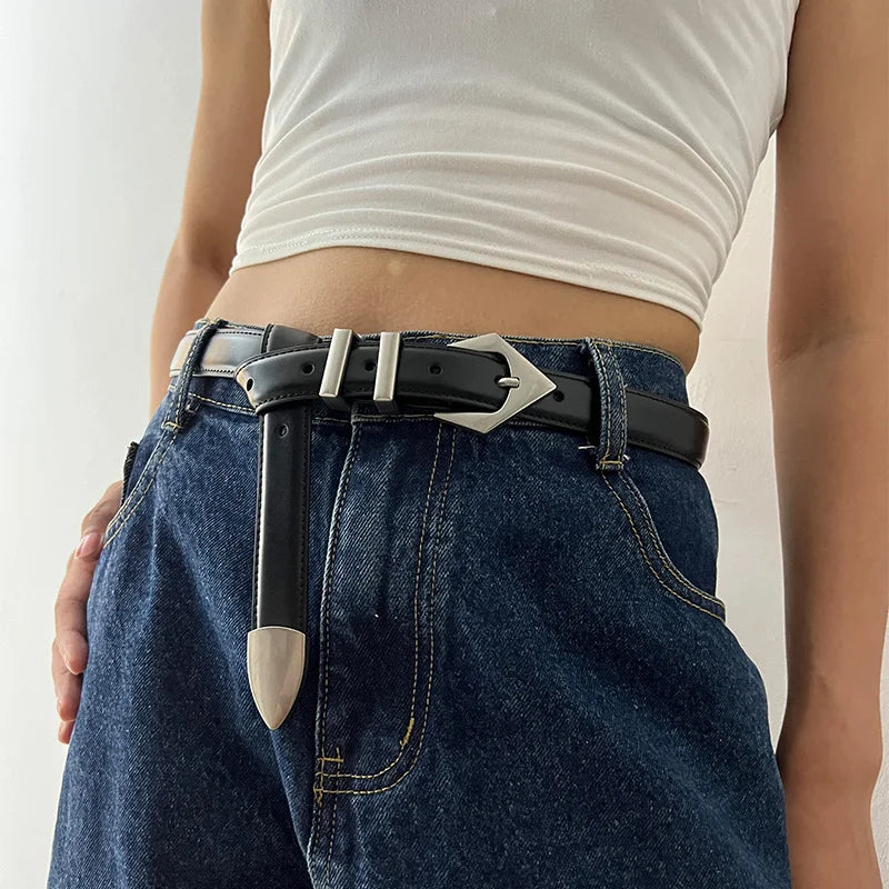 Real Cowhide Leather Belt For Women Punk Decoration Casual Pants Jeans Wide Clothes Waist Belt Retro Fashion Women's Waistband