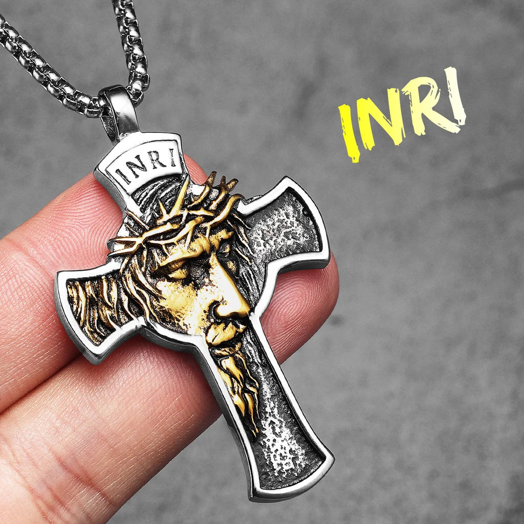 PENDRA INRI Jesus Cross Steel Necklace