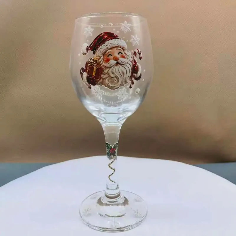 PENDRA Santa Christmas Pattern Clear Wine Goblet