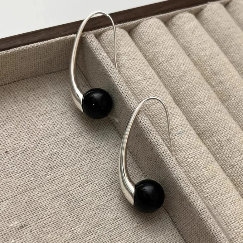 VENTFILLE 925 Sterling Silver Black Agate Earring for Women Girl Design Personality Minimalism Jewelry Gift Dropshipping