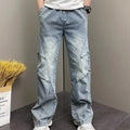 PENDRA Drawstring Elastic Waist Harlan Straight Black Cargo Hombre Jeans