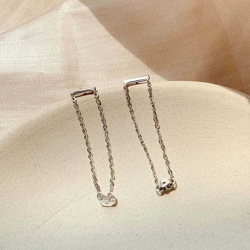 VENTFILLE 925 Sterling Silver  Double Chain Tassel Stud Earrings For Women Minimalist Birthday Gift Party Jewelry 2021 New