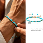 Bohemian Natural Stone Beads Bracelet for Men,Handmade Turquoise Adjustable Rope Wristband,Summer Trendy Jewelry Gift