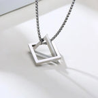 Popular Men Necklace,Interlocking Square Triangle Stainless Steel Pendant Necklaces,Trendy Geometric Detachable Pendant Gifts