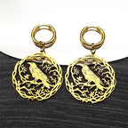 Goth Crow Hoops Ear Rings for Women Stainless Steel Gold Color Hollow Animal Raven Earrings Jewelry Halloween Gift EZZZ955S06