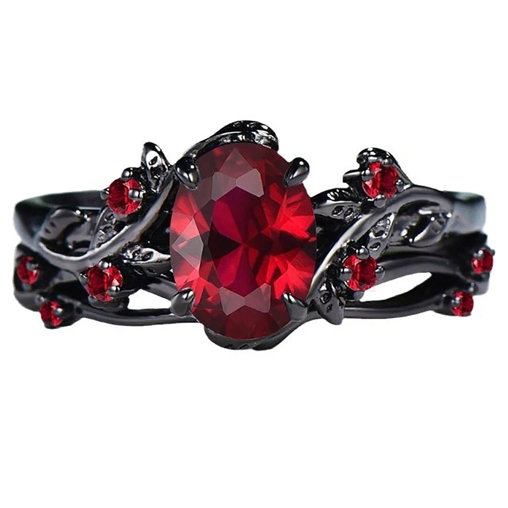 PENDRA Black Rose Red Ring