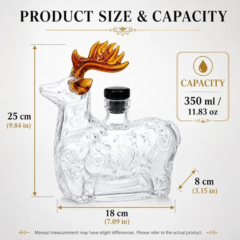 Creative Reindeer Shaped Liquor Decanter Clear Glass Alcohol Bottle with Black Stopper for Bar Cabinet Display