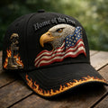 Home of The Free Eagle American Flag Baseball Cap Patriotic Military Style Flame Design Adjustable Hat for Men Outdoor Wear