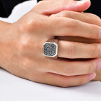 Stylish Men's Stainless Steel Ring,Black AAA Crystal Zircon Square Ring Thumb Ring,Anniversary Birthday Fatehr Gift