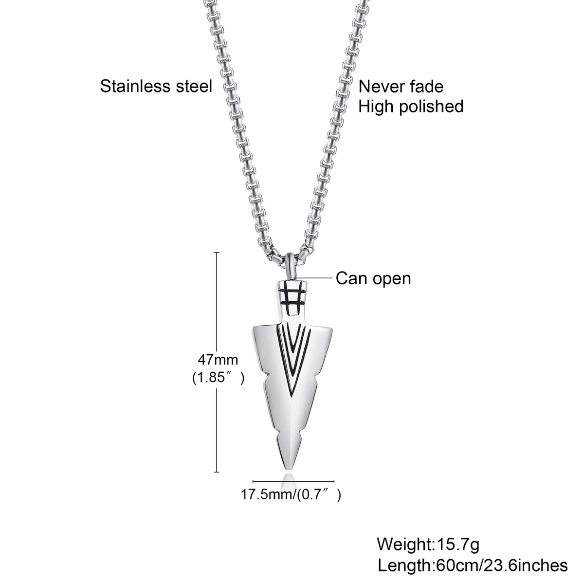 Mens Cremation Urn Necklace for Ashes,Stainless Steel Tribal  Arrowhead Memorial Pendant,Bereavement Keepsakes Gifts