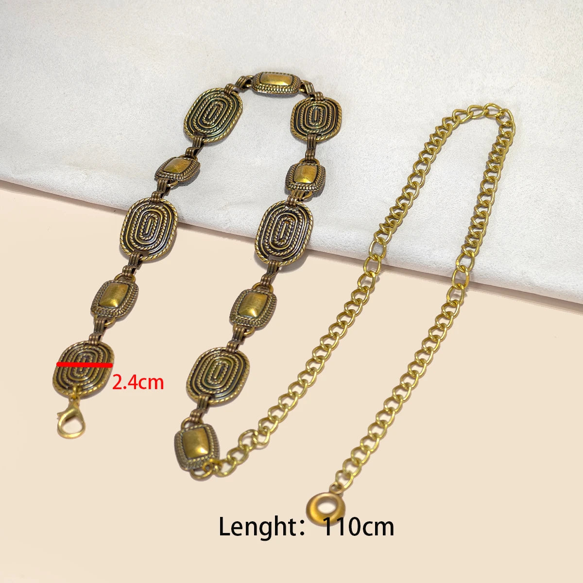 Retro style women's metal waist chain Punk accessories Decorative circle carved chain belt high-Quality Dress Jeans Waistband
