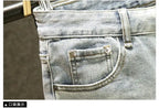 2025 Summer Ripped Jeans Men's Slim-fitting Small Feet Elastic Trousers Trendy Brand Fashion Scratched Patch Cargo Beggar Pants