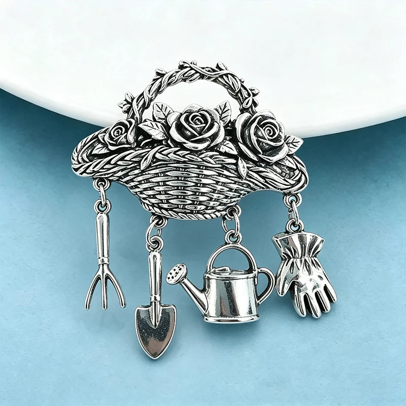 PENDRA Florabasket Vintage Flower Basket Brooch