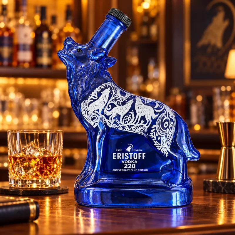 Blue Wolf Glass Decanter Animal Shaped Whiskey Liquor Bottle Creative Spirits Container Home Bar Decor Collectible Gift
