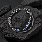 Hip Hop Natural Stone Beaded Bracelet for Men,Stainless Steel Turquoise Double Layer Spliced Chain Bracelet,Boho Jewelry