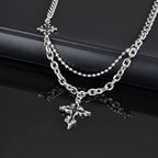 Hip Hop Cross Necklace for Men Boys,Fused Irregular 4-point Star Pendant with Splicing Collar,Cool Trendy Jewelry Gifts