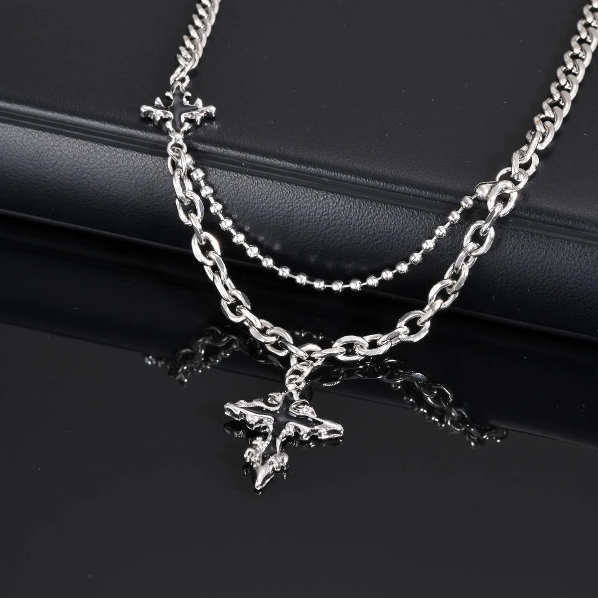 Hip Hop Cross Necklace for Men Boys,Fused Irregular 4-point Star Pendant with Splicing Collar,Cool Trendy Jewelry Gifts