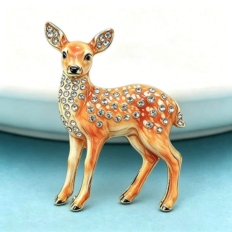 PENDRA Fawn Rhinestone Deer Brooch