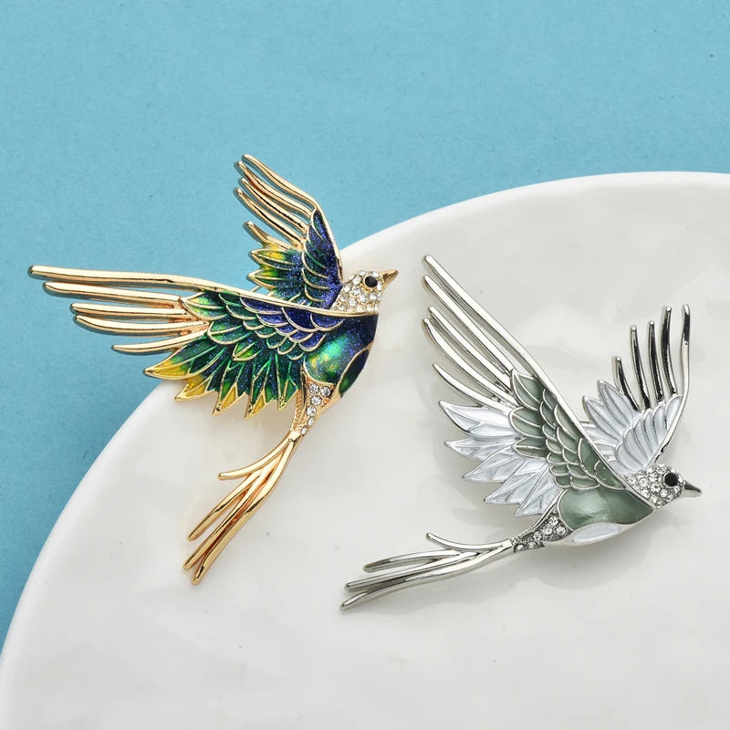 PENDRA Aviara Enamel Flying Bird Brooch