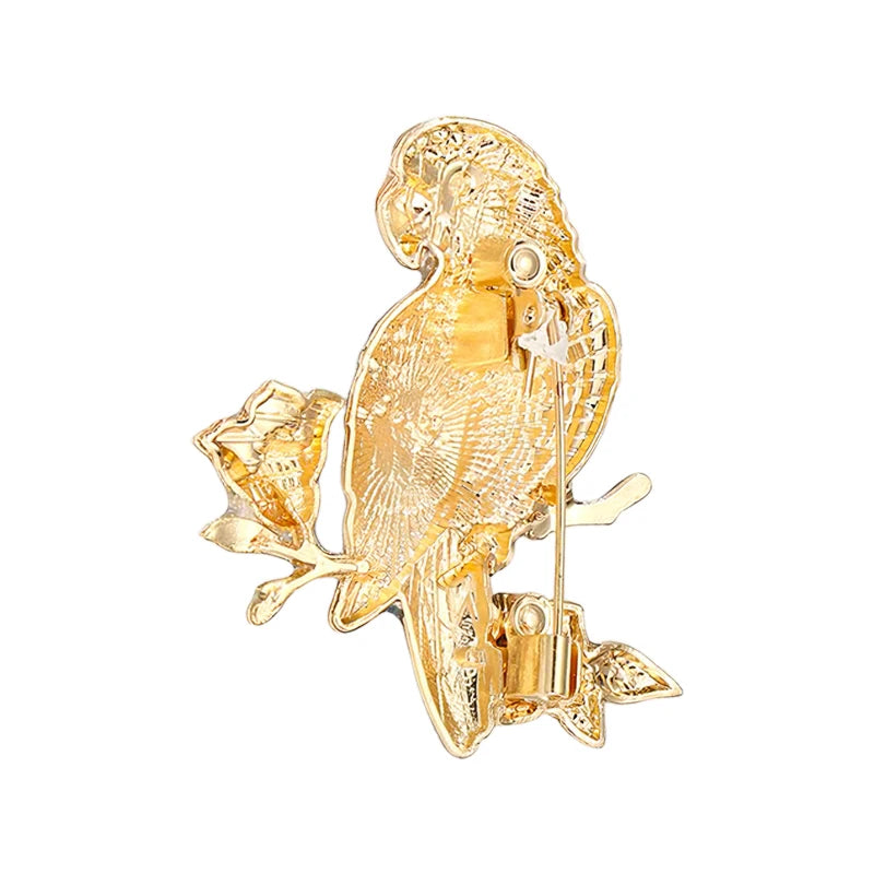 PENDRA Blooming Parrot Rhinestone Brooch