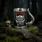 Gothic Rock Collectible Mug Hand-Polished 3D Embossed Skull, Stainless Steel Inner Unique Horn Handle Heavy Metal  Coffee Cup