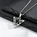 Black Triangle Stone Pendant Necklace for Men,Stainless Steel Hollow Geometric Pendant Necklace,Gothic Punk Hip Hop Jewelry Gift