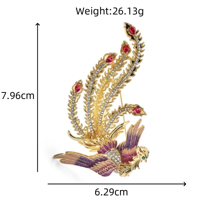 Wuli&baby Big Phoenix Enamel Lifelike Peacock Brooch Pins Multi color Elegant Animal Badge Jewelry Accessory Gift