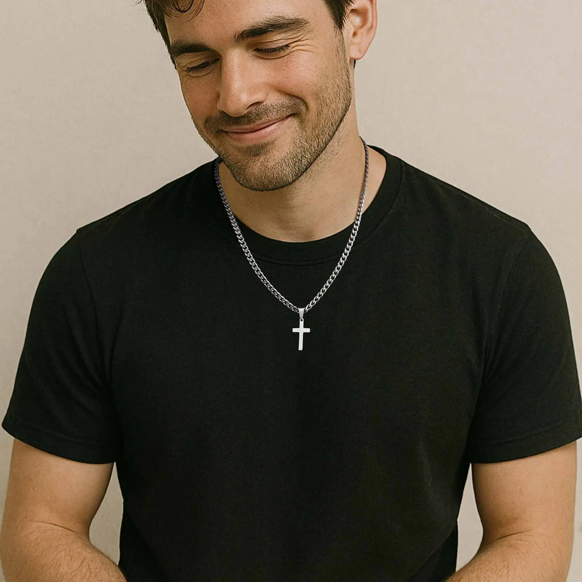 High Quality Cross Necklace for Men Boys,Stainless Steel Pendant with 5MM Cuban Chan,Classic Simple Jewelry Gift