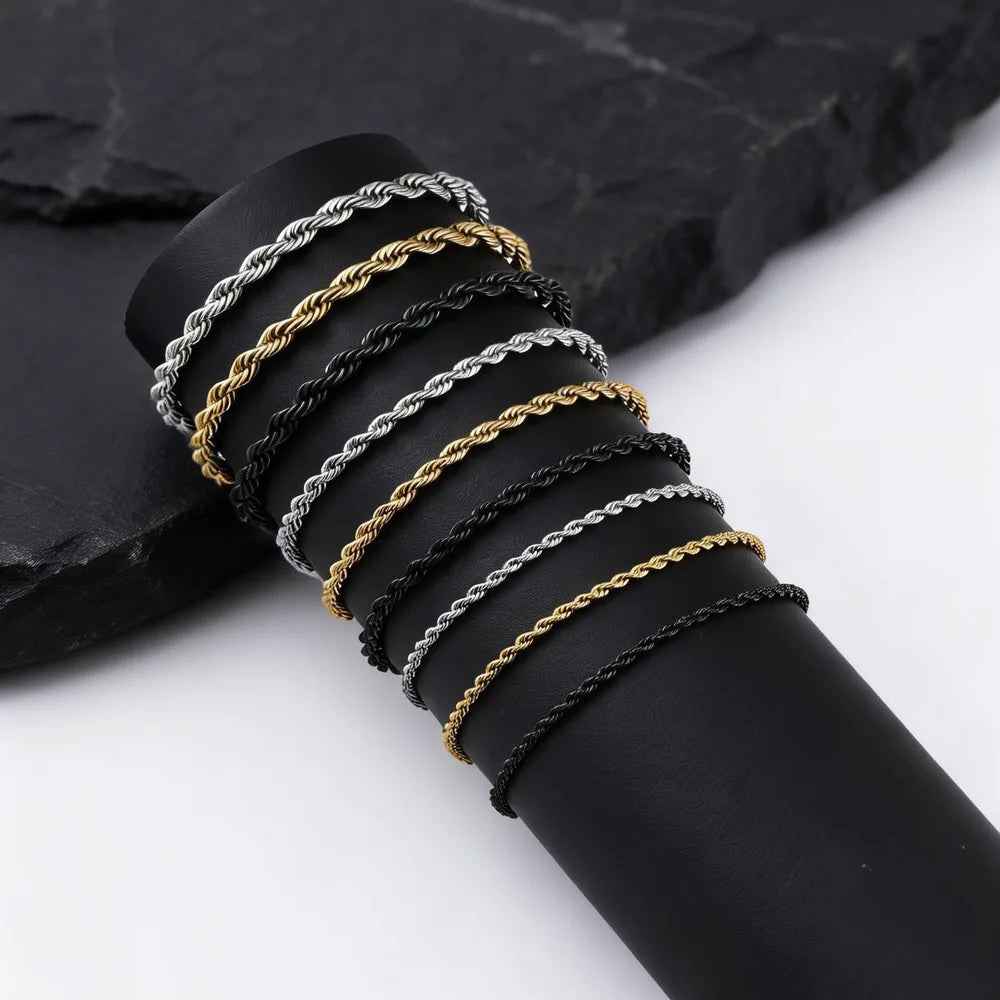 316L Twisted Rope Chain Bracelet for Men Women,  Adjustable Stainless Steel Chain Wristband,Minimalist Casual Jewelry Gift